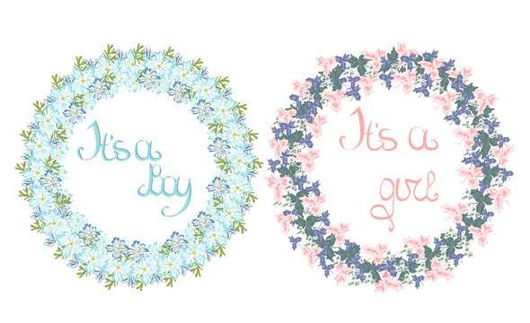 Vector greeting card. Baby shower card. Baby announcement card design element. It's a boy lettering, it's a girl lettering. - Powered by Adobe