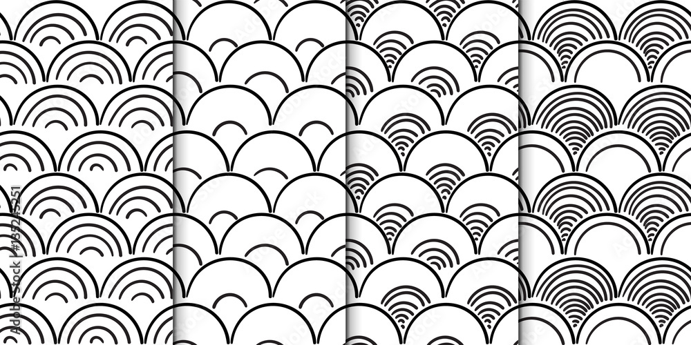 Poster collection of simple hand drawn linear geometric pattern textures. set of 4 backgrounds. seamless re
