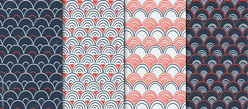 Poster collection of simple hand drawn linear geometric pattern textures. set of 4 backgrounds. seamless re