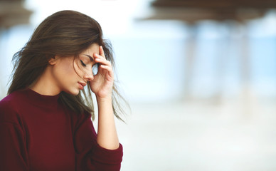 Worried  Woman on The Beach