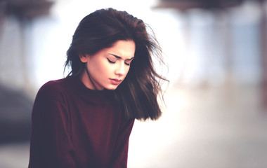 Sad Pensive Woman on The Beach