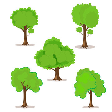 Set of cartoon trees hand-drawn for your design or project. Isolated on white background. Vector, illustration EPS10.