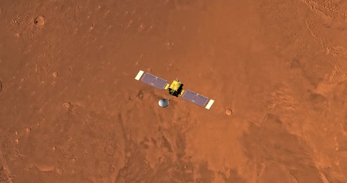 Top view of Mars Global Surveyor in orbit above Amazonis Region. Clip is reversible and can be rotated 180 degrees. Data: NASA/JPL/USGS