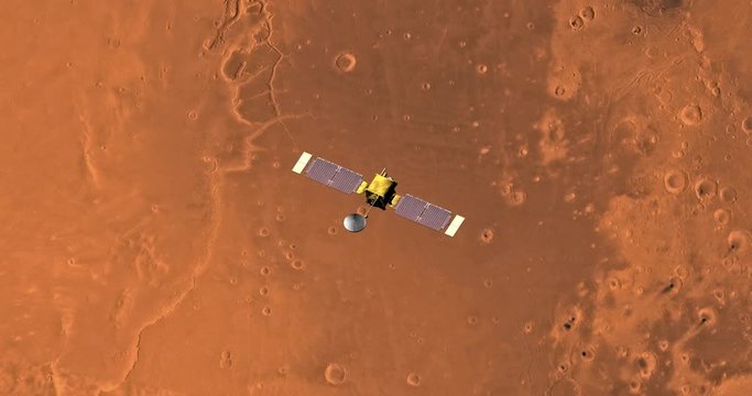 Top view of Mars Global Surveyor in orbit above Lanae Palus Region. Clip is reversible and can be rotated 180 degrees. Data: NASA/JPL/USGS