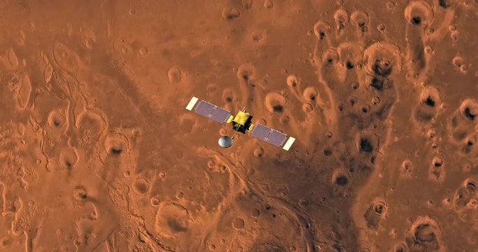 Top view of Mars Global Surveyor in orbit above Oxia Palus Region. Clip is reversible and can be rotated 180 degrees. Data: NASA/JPL/USGS