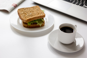 concept of lunch in office at work desktop