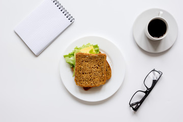 concept of lunch break at work top view mock up