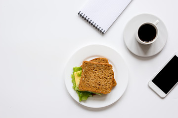 concept of lunch break at work top view mock up