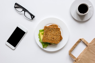 concept of lunch break at work top view mock up