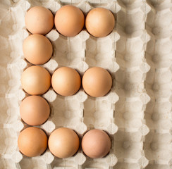 Letter E made from eggs