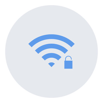 Wifiunlock icon - Flat design, glyph style icon - Blue enclosed in a circle
