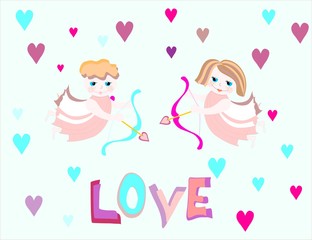 boy and girl angels fly with bow