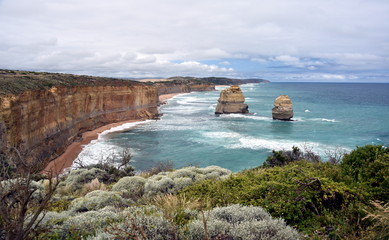 The famous rock formations called "Twelve Apostles" on Great Ocean Road (Port Campbell, Victoria, Australia). Natural landmark and tourist attraction of Australia.