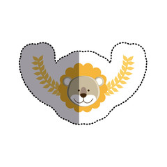 color sticker with lion head and olive branchs and middle shadow vector illustration