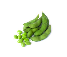 green soybeans and seed isolated, white background