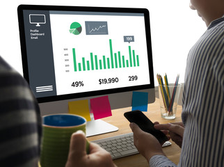 Business Man Sales Increase Revenue Shares and Customer Marketin