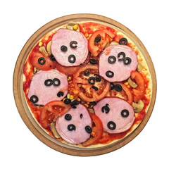 Pizza with ham, tomato, mushrooms