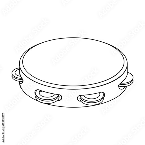 "Tambourine icon in outline style isolated on white background. Spain