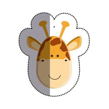 color sticker with giraffe head and middle shadow vector illustration