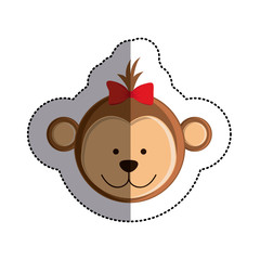color sticker with female monkey head and middle shadow vector illustration