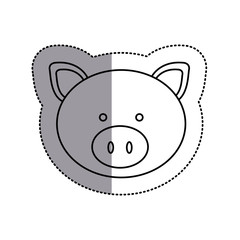 monochrome contour sticker with pig head and middle shadow vector illustration