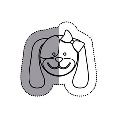 monochrome contour sticker with female dog head and middle shadow vector illustration