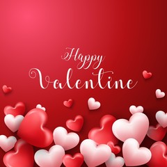 Happy valentines day background with hearts balloon in red background