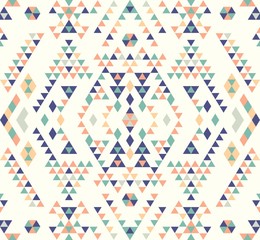 Seamless Ethnic pattern textures. Coral & Teal colors. Navajo geometric print. Rustic decorative ornament. Abstract geometric pattern. Native American pattern. Ornament for the design of clothing