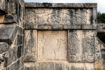 The Platform of Eagles and Jaguars in the Great Plaza in the Chichen Itza archaeological area in Yucatan, Mexico.