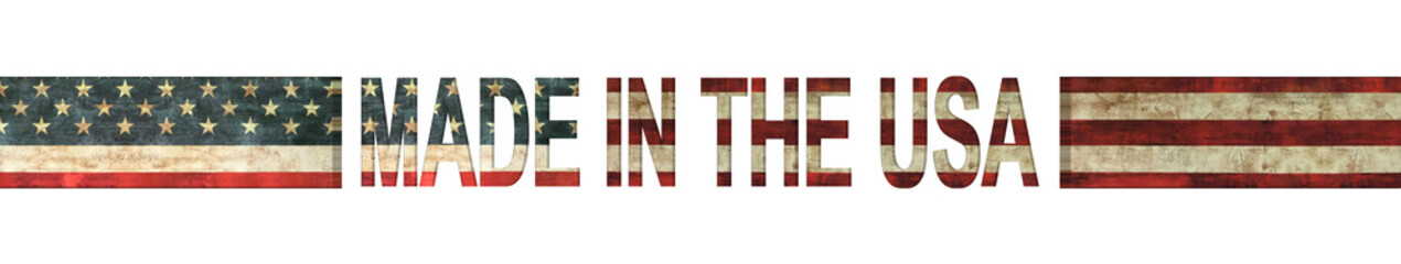 Made in the USA with vintage stripe flag