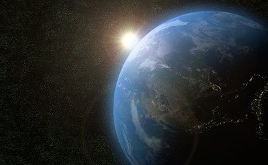 Fototapeta na wymiar earth globe sun outer space 3D universe illustration