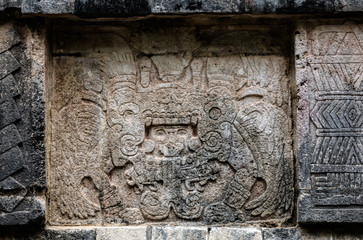 Ancient Mayan murals decorating the Venus Platform at Chichen Itza, Yucatan, Mexico
