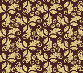 Floral vector golden ornament. Seamless abstract classic background with flowers. Pattern with repeating elements