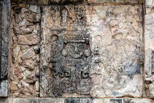 Ancient Mayan murals decorating the Venus Platform at Chichen Itza, Yucatan, Mexico