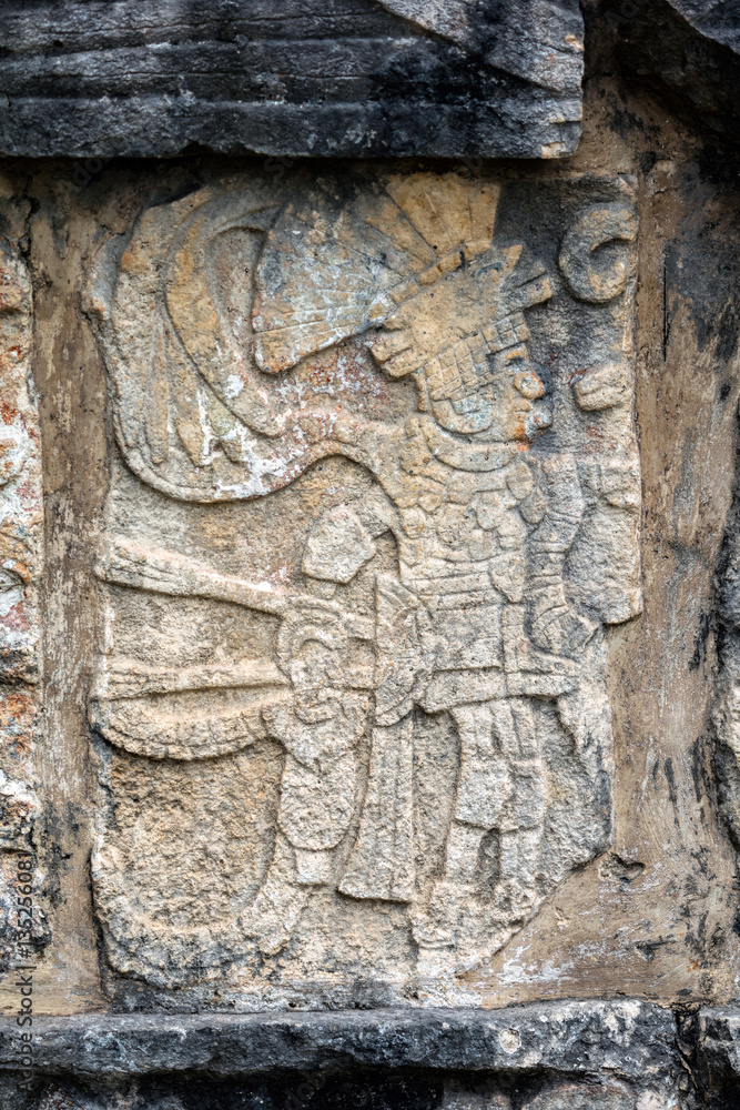 Canvas Prints ancient mayan mural depicting a warrior on the platform of the skulls, a.k.a. tzompantli in chichen 