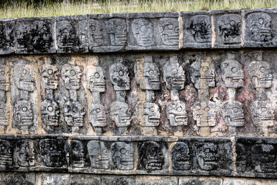 Platform of the Skulls in Chichen Itza, a.k.a. Tzompantli, was supposedly used to memorialize past victims as well as to display the heads of sacrificial victims or enemies that had died in battle.