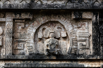 Ancient Mayan decoration of the Nunnery building complex in Chichen Itza, Yucatan, Mexico.