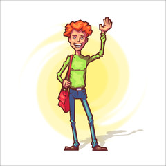 Student. Cheerful boy in a cartoon style. Vector illustration.