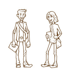 Cheerful students in a cartoon style. Vector illustration.