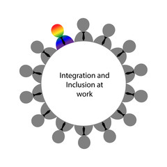 LGBT figure sitting among other figures in a circle in an office meeting