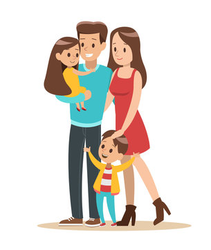 Happy family with father, mother, daughter and son vector design