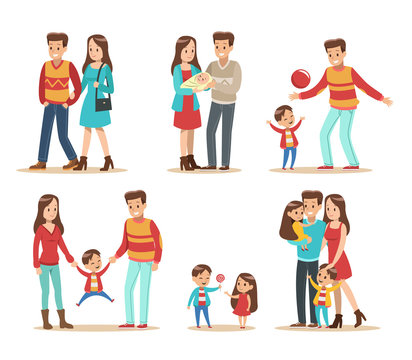 Happy family with father, mother, daughter and son vector design