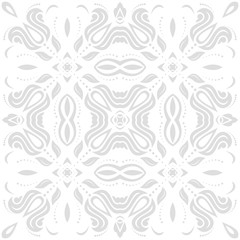Oriental vector light silver pattern with arabesques and floral elements. Traditional classic ornament. Vintage pattern with arabesques