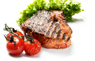 Beef steak medium grilled, isolated on white background
