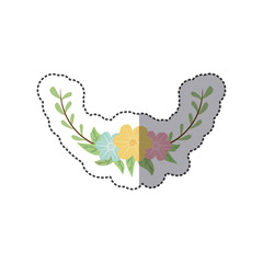 sticker colorful decorative half crown branch floral vector illustration