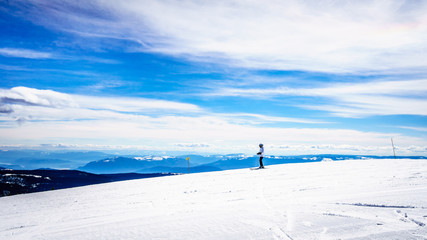 Spring Skiing at the Top of the World at Sun Peaks in the Shuswap Highlands of central British Columbia, Canada