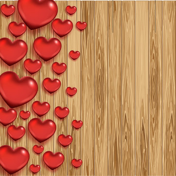 Valentine's day wood background with hearts