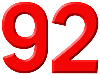 Numeral 92, ninety two, isolated on white background, 3d render
