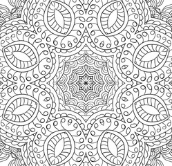 Uncolored symmetric tracery for colouring. Can be used as adult coloring book, coloring page, card, invitation. Sacred geometry