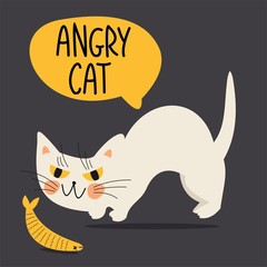 Cute illustration with funny cat. Vector.